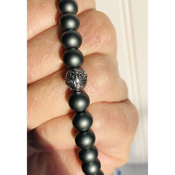David Yurman Men's Spiritual Bead Bracelet Matte Hematite 8mm & Silver Wave 8.25 - Picture 6 of 7